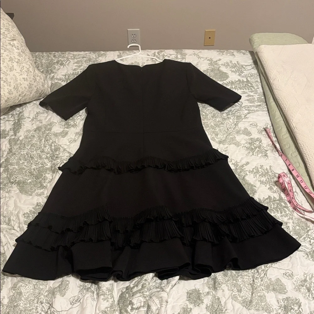 Gibson Latimer sz 10 black short sleeve midi dress ruffle flounce skirt LBD_8